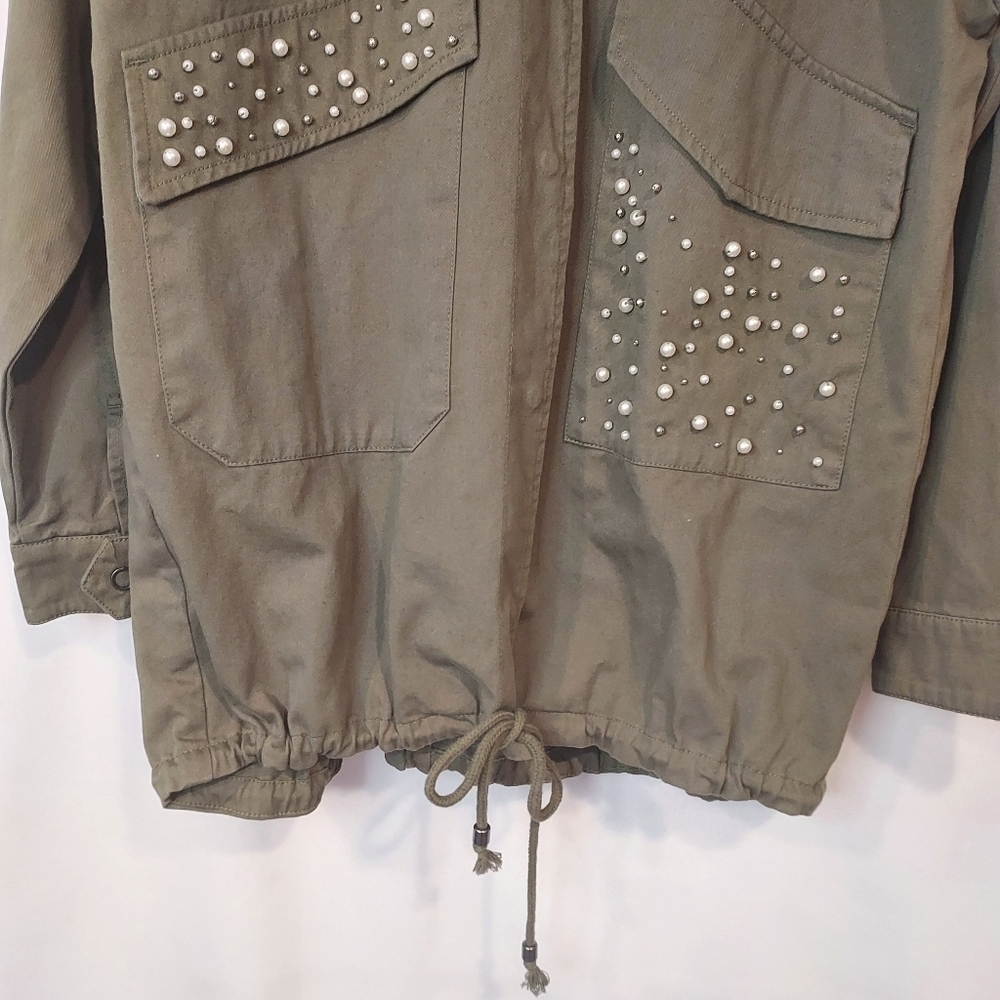 CALI 1850 Military Zara fatigue olive green oversize pearl detail jacket… - Picture 5 of 15